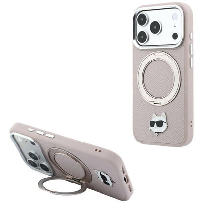 Capa MagSafe para Apple iPhone 18 Pro Max / 17 Pro Max, Karl Lagerfeld, Ring Stand 360 Choupette Pin, Rosa