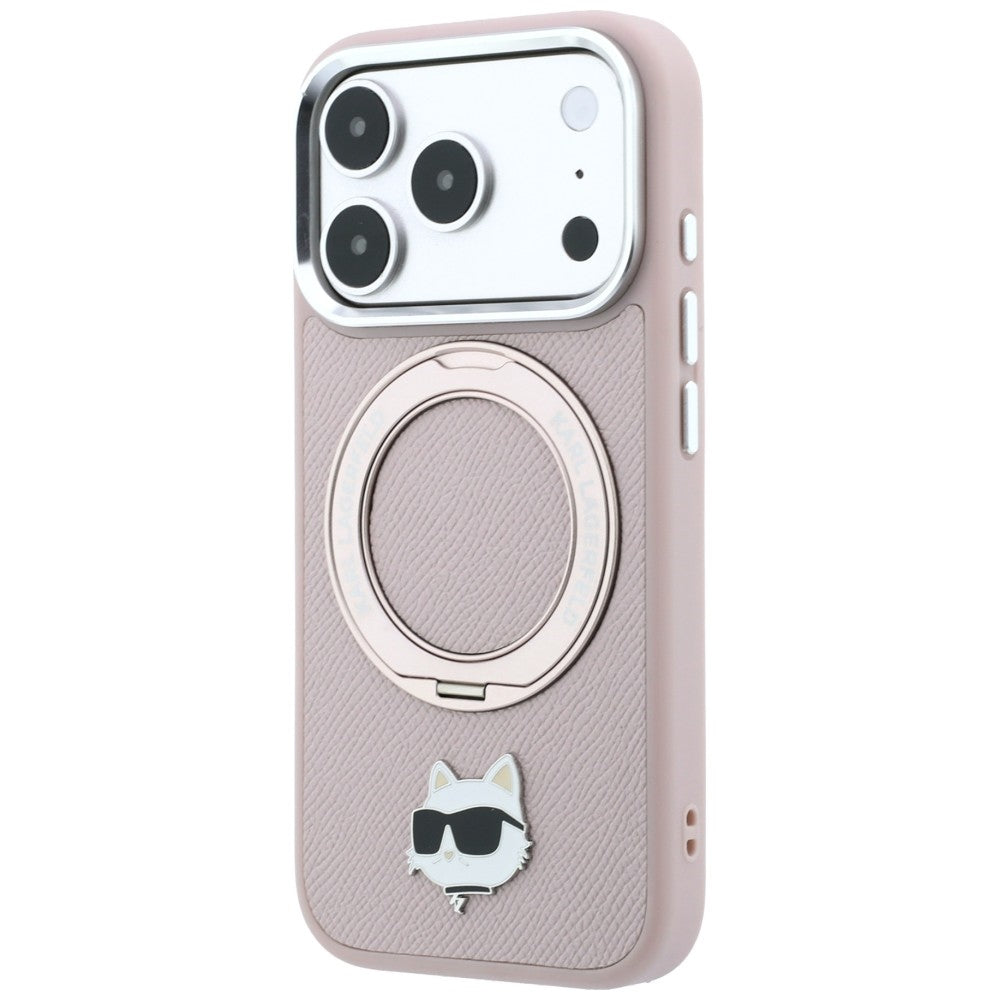 Capa MagSafe para Apple iPhone 18 Pro Max / 17 Pro Max, Karl Lagerfeld, Ring Stand 360 Choupette Pin, Rosa