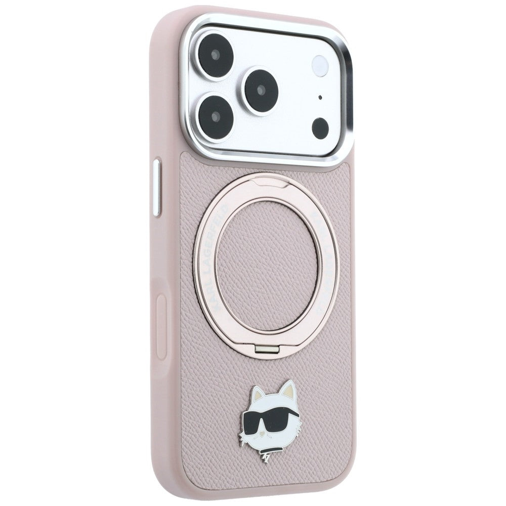 Capa MagSafe para Apple iPhone 18 Pro Max / 17 Pro Max, Karl Lagerfeld, Ring Stand 360 Choupette Pin, Rosa