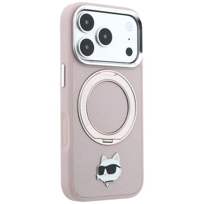 Capa MagSafe para Apple iPhone 18 Pro Max / 17 Pro Max, Karl Lagerfeld, Ring Stand 360 Choupette Pin, Rosa
