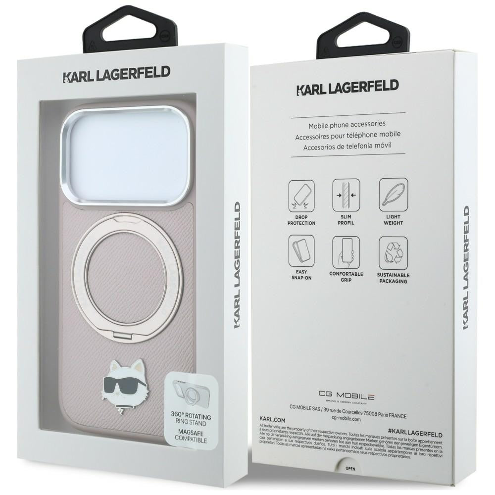 Capa MagSafe para Apple iPhone 18 Pro Max / 17 Pro Max, Karl Lagerfeld, Ring Stand 360 Choupette Pin, Rosa