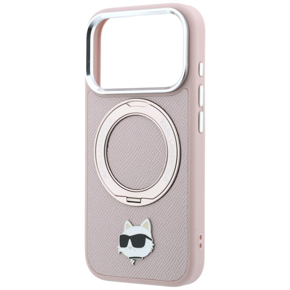 Capa MagSafe para Apple iPhone 18 Pro Max / 17 Pro Max, Karl Lagerfeld, Ring Stand 360 Choupette Pin, Rosa