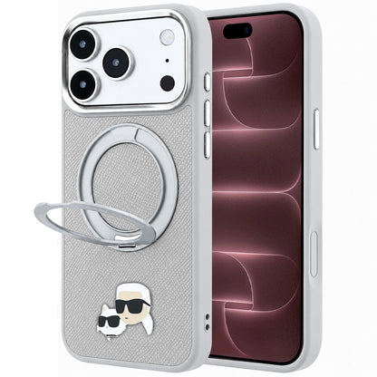 Capa MagSafe para Apple iPhone 18 Pro Max / 17 Pro Max, Karl Lagerfeld, Ring Stand 360 Karl & Choupette Pin, Cinzenta