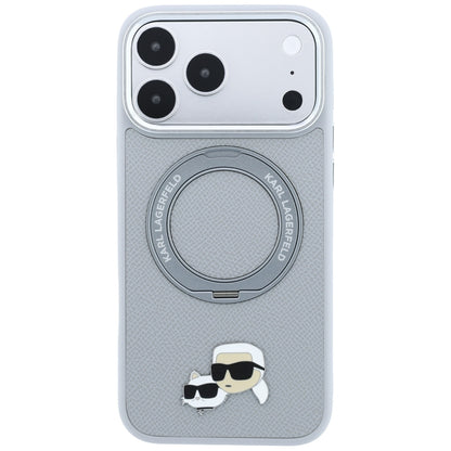 Capa MagSafe para Apple iPhone 18 Pro Max / 17 Pro Max, Karl Lagerfeld, Ring Stand 360 Karl & Choupette Pin, Cinzenta
