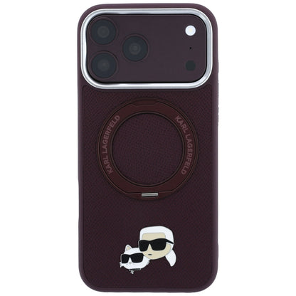 Capa MagSafe para Apple iPhone 18 Pro Max / 17 Pro Max, Karl Lagerfeld, Ring Stand 360 Karl & Choupette Pin, cor de vinho