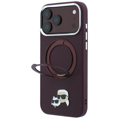 Capa MagSafe para Apple iPhone 18 Pro Max / 17 Pro Max, Karl Lagerfeld, Ring Stand 360 Karl & Choupette Pin, cor de vinho