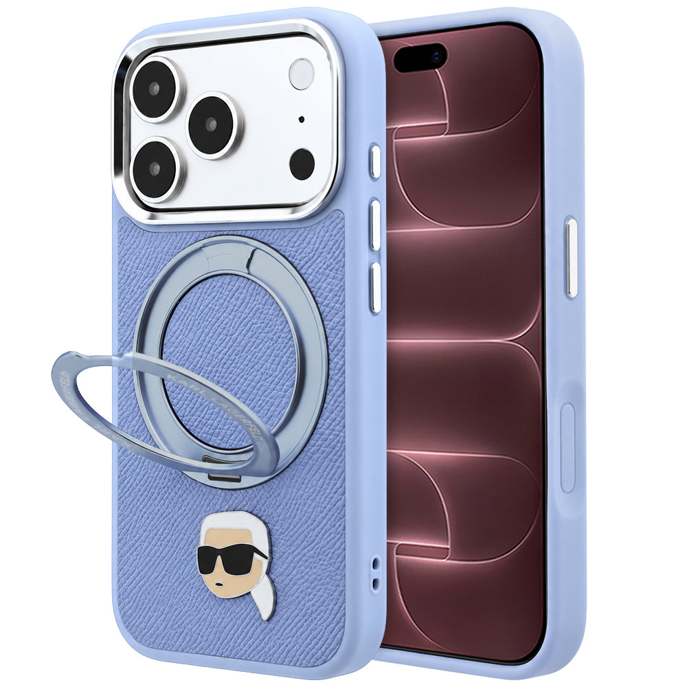 Capa MagSafe para Apple iPhone 18 Pro Max / 17 Pro Max, Karl Lagerfeld, Ring Stand 360 Karl Pin, Azul-claro