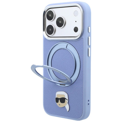 Capa MagSafe para Apple iPhone 18 Pro Max / 17 Pro Max, Karl Lagerfeld, Ring Stand 360 Karl Pin, Azul-claro