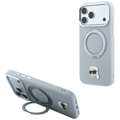 MagSafe Case for Apple iPhone 18 Pro Max / 17 Pro Max, Karl Lagerfeld, Ring Stand 360 Karl Pin, Gray