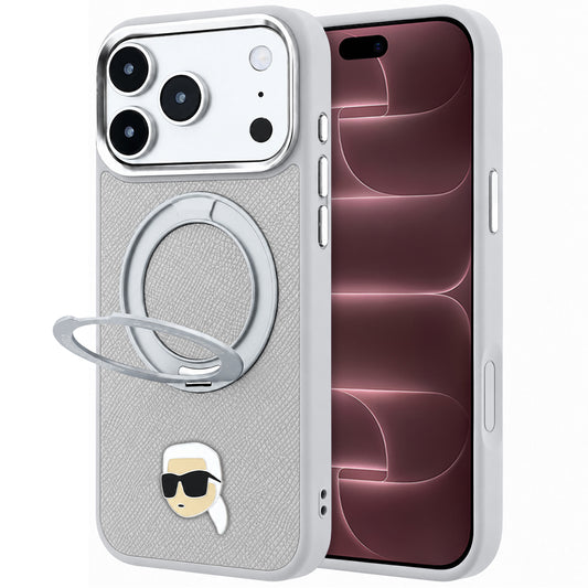 Capa MagSafe para Apple iPhone 18 Pro Max / 17 Pro Max, Karl Lagerfeld, Ring Stand 360 Karl Pin, Cinzenta