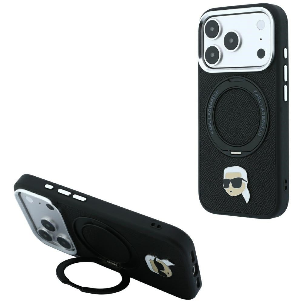 Capa MagSafe para Apple iPhone 18 Pro Max / 17 Pro Max, Karl Lagerfeld, Ring Stand 360 Karl Pin, Preta