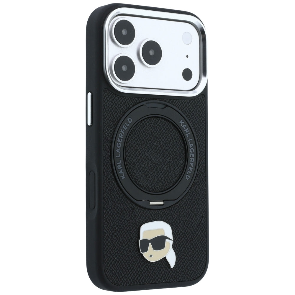 Capa MagSafe para Apple iPhone 18 Pro Max / 17 Pro Max, Karl Lagerfeld, Ring Stand 360 Karl Pin, Preta