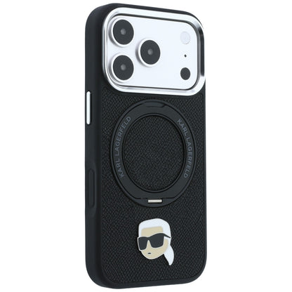 Capa MagSafe para Apple iPhone 18 Pro Max / 17 Pro Max, Karl Lagerfeld, Ring Stand 360 Karl Pin, Preta