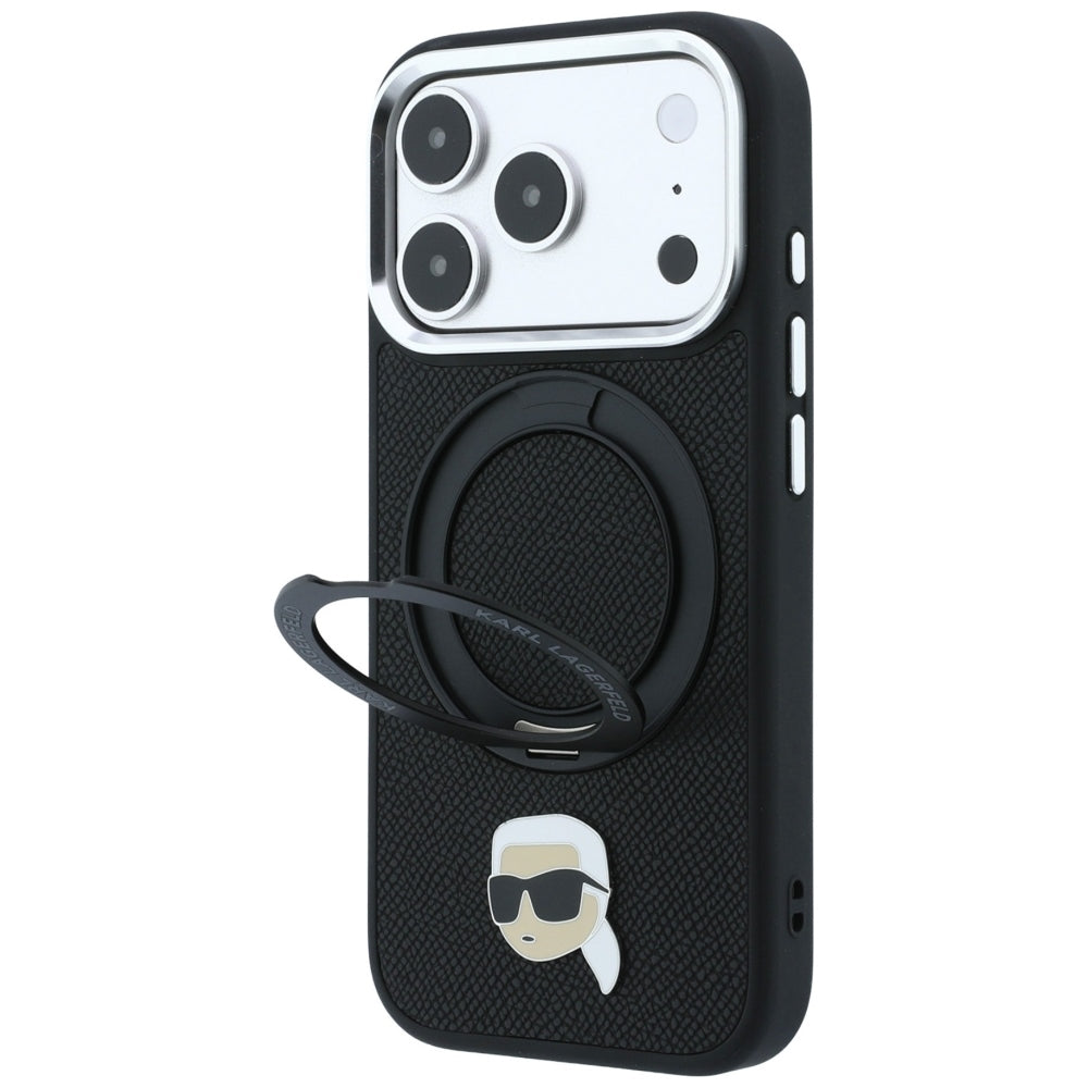 Capa MagSafe para Apple iPhone 18 Pro Max / 17 Pro Max, Karl Lagerfeld, Ring Stand 360 Karl Pin, Preta