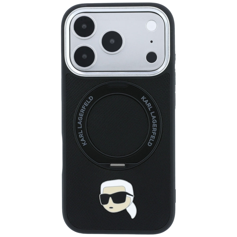 Capa MagSafe para Apple iPhone 18 Pro Max / 17 Pro Max, Karl Lagerfeld, Ring Stand 360 Karl Pin, Preta