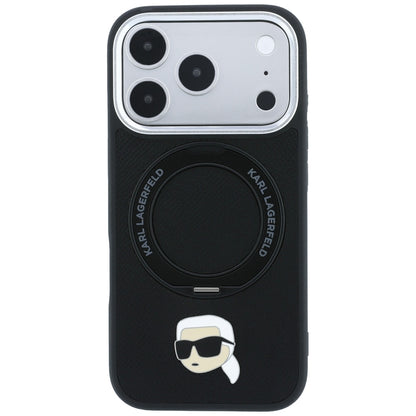 Capa MagSafe para Apple iPhone 18 Pro Max / 17 Pro Max, Karl Lagerfeld, Ring Stand 360 Karl Pin, Preta