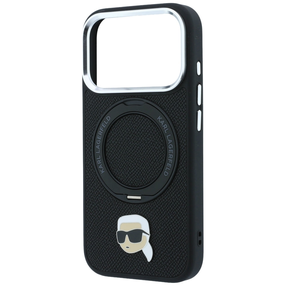 Capa MagSafe para Apple iPhone 18 Pro Max / 17 Pro Max, Karl Lagerfeld, Ring Stand 360 Karl Pin, Preta