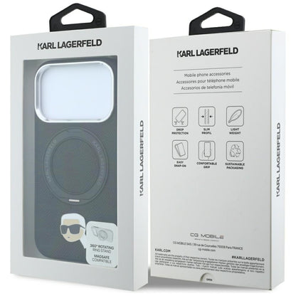 Capa MagSafe para Apple iPhone 18 Pro Max / 17 Pro Max, Karl Lagerfeld, Ring Stand 360 Karl Pin, Preta