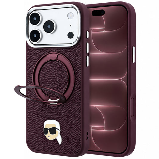 Capa MagSafe para Apple iPhone 18 Pro Max / 17 Pro Max, Karl Lagerfeld, Suporte Anel 360 Karl Pin, Vinho