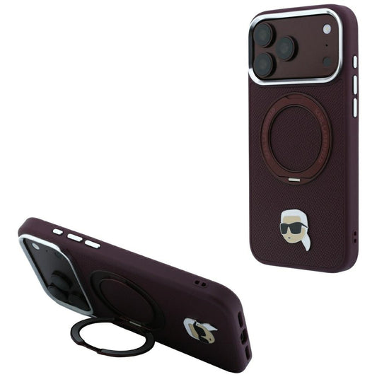 Capa MagSafe para Apple iPhone 18 Pro Max / 17 Pro Max, Karl Lagerfeld, Suporte Anel 360 Karl Pin, Vinho