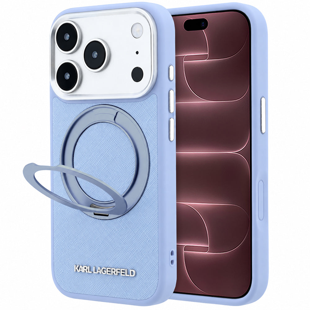 MagSafe Case for Apple iPhone 18 Pro Max / 17 Pro Max, Karl Lagerfeld, Ring Stand 360 Saffiano, Blue