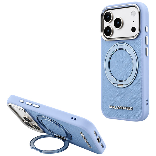 Capa MagSafe para Apple iPhone 18 Pro Max / 17 Pro Max, Karl Lagerfeld, Suporte Anel 360 Saffiano, Azul