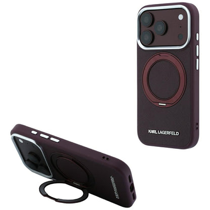 Capa MagSafe para Apple iPhone 18 Pro Max / 17 Pro Max, Karl Lagerfeld, Suporte Ring 360 Saffiano, Vinho