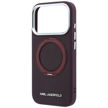 Capa MagSafe para Apple iPhone 18 Pro Max / 17 Pro Max, Karl Lagerfeld, Suporte Ring 360 Saffiano, Vinho