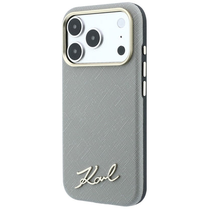Capa MagSafe para Apple iPhone 18 Pro Max / 17 Pro Max, Karl Lagerfeld, Saffiano Small Script Metal Logo, Bege