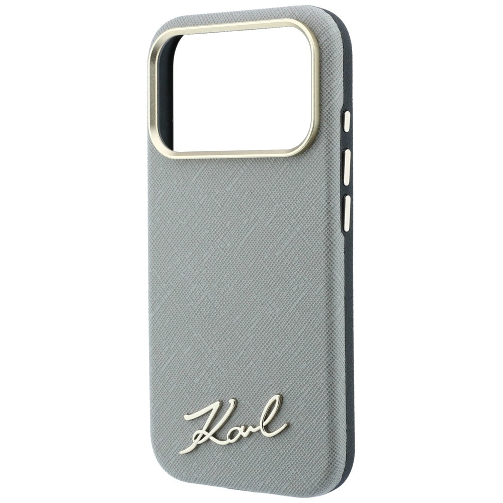 Capa MagSafe para Apple iPhone 18 Pro Max / 17 Pro Max, Karl Lagerfeld, Saffiano Small Script Metal Logo, Bege