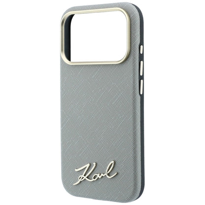 Capa MagSafe para Apple iPhone 18 Pro Max / 17 Pro Max, Karl Lagerfeld, Saffiano Small Script Metal Logo, Bege