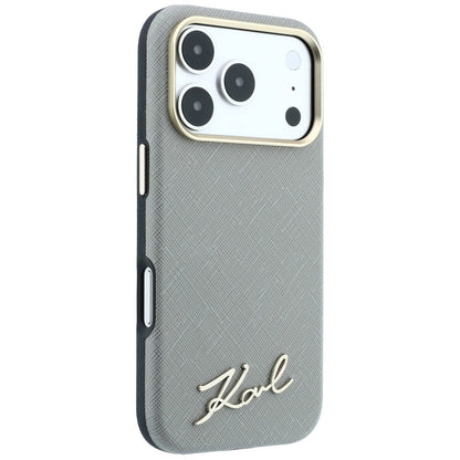 Capa MagSafe para Apple iPhone 18 Pro Max / 17 Pro Max, Karl Lagerfeld, Saffiano Small Script Metal Logo, Bege