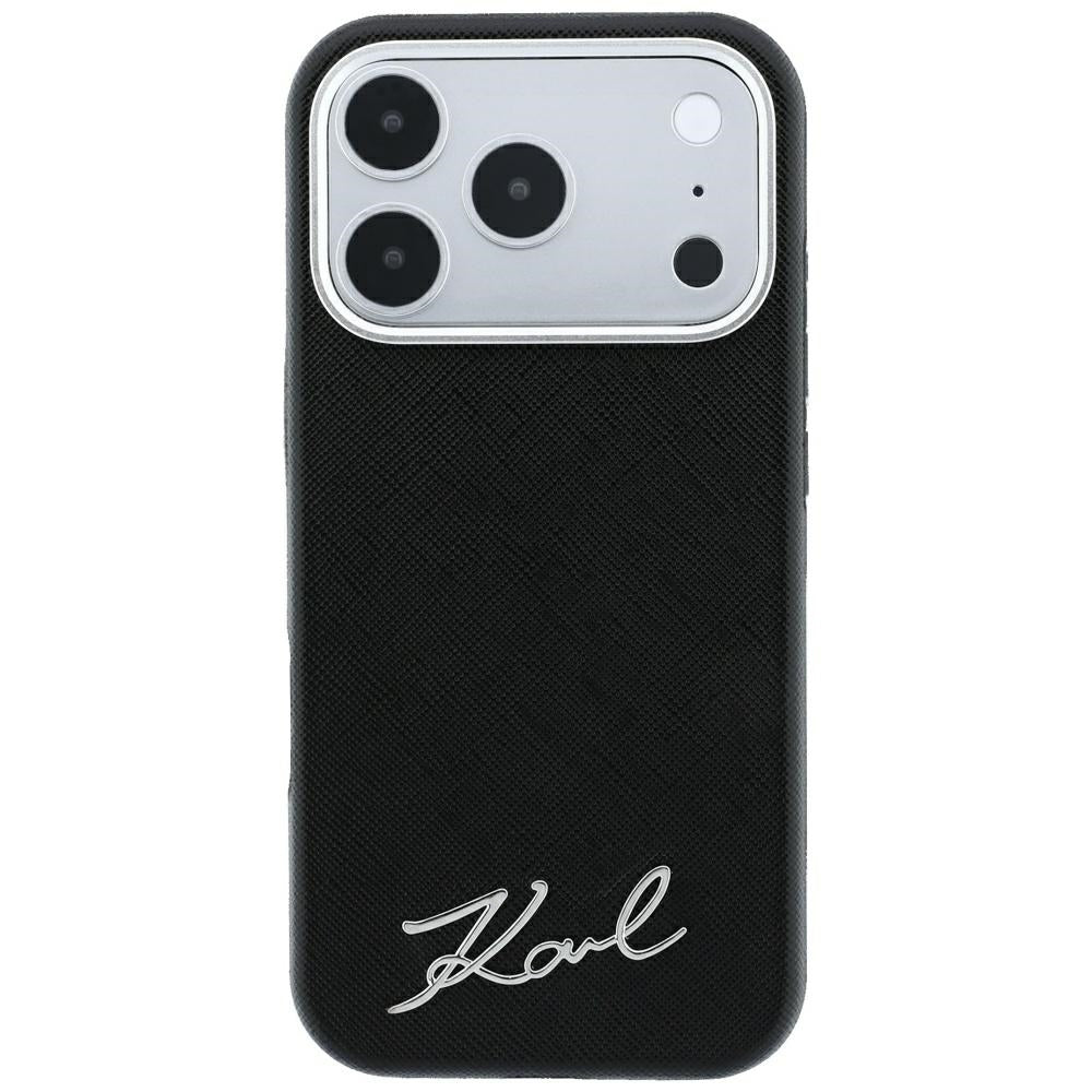 Capa MagSafe para Apple iPhone 18 Pro Max / 17 Pro Max, Karl Lagerfeld, Saffiano Small Script Metal Logo, Preta