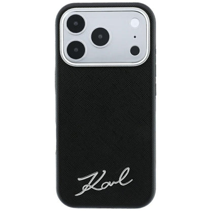 Capa MagSafe para Apple iPhone 18 Pro Max / 17 Pro Max, Karl Lagerfeld, Saffiano Small Script Metal Logo, Preta