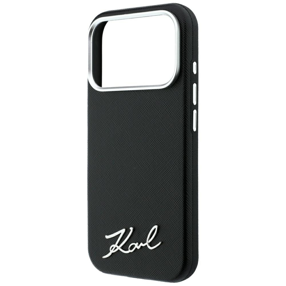 Capa MagSafe para Apple iPhone 18 Pro Max / 17 Pro Max, Karl Lagerfeld, Saffiano Small Script Metal Logo, Preta