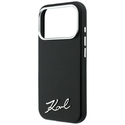 Capa MagSafe para Apple iPhone 18 Pro Max / 17 Pro Max, Karl Lagerfeld, Saffiano Small Script Metal Logo, Preta