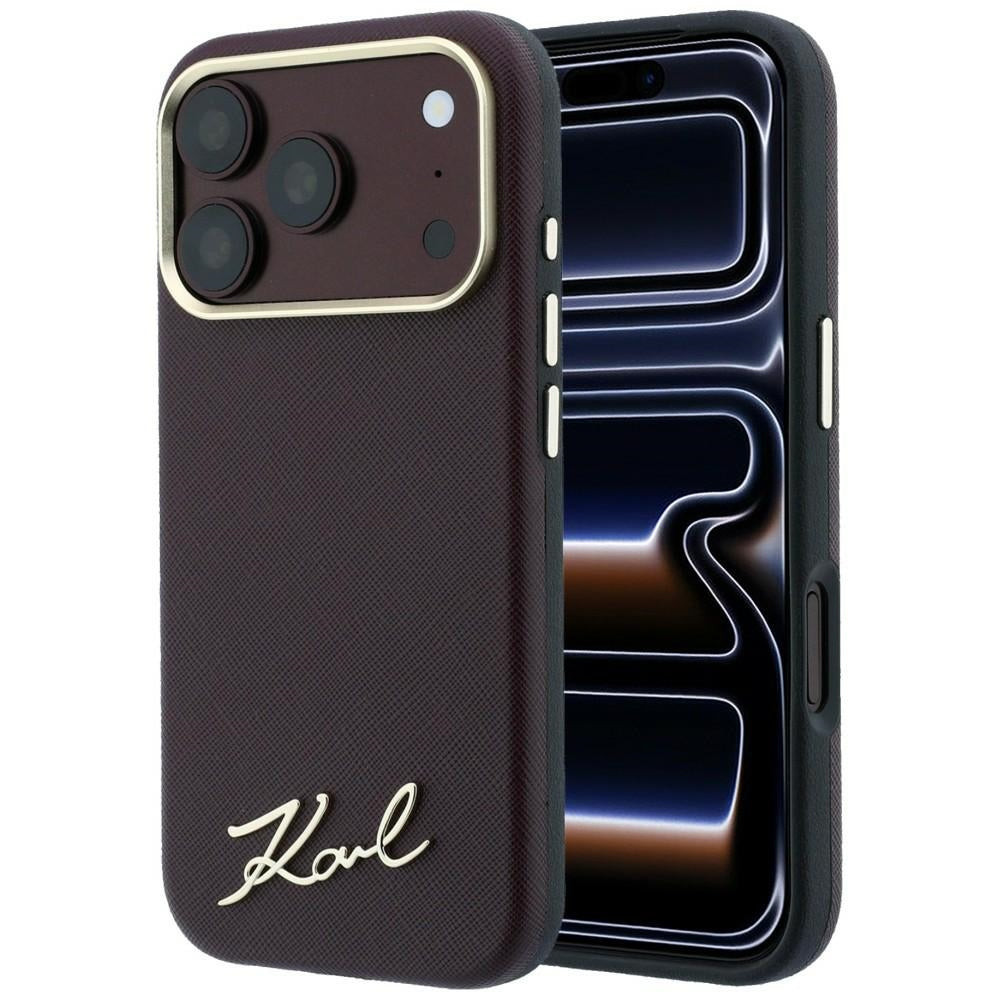 Capa MagSafe para Apple iPhone 18 Pro Max / 17 Pro Max, Karl Lagerfeld, Saffiano Small Script Metal Logo, Vinho