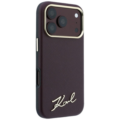 Capa MagSafe para Apple iPhone 18 Pro Max / 17 Pro Max, Karl Lagerfeld, Saffiano Small Script Metal Logo, Vinho