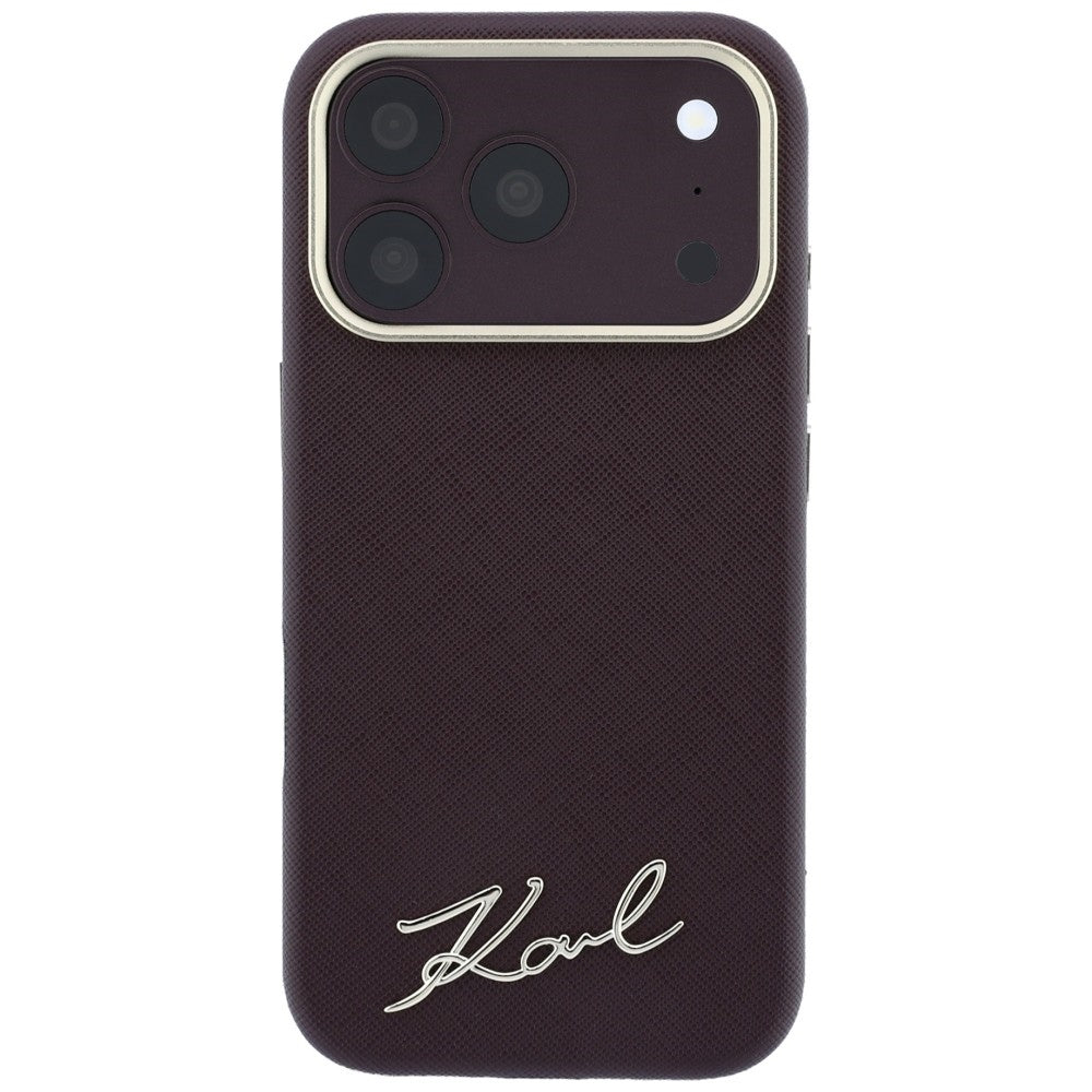 Capa MagSafe para Apple iPhone 18 Pro Max / 17 Pro Max, Karl Lagerfeld, Saffiano Small Script Metal Logo, Vinho