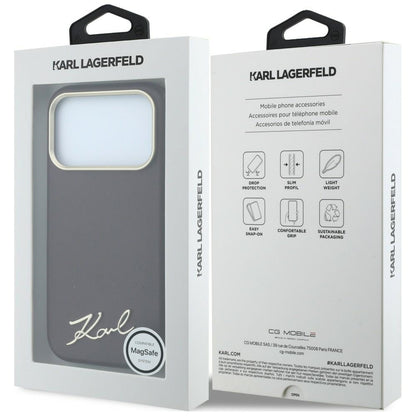 Capa MagSafe para Apple iPhone 18 Pro Max / 17 Pro Max, Karl Lagerfeld, Saffiano Small Script Metal Logo, Vinho