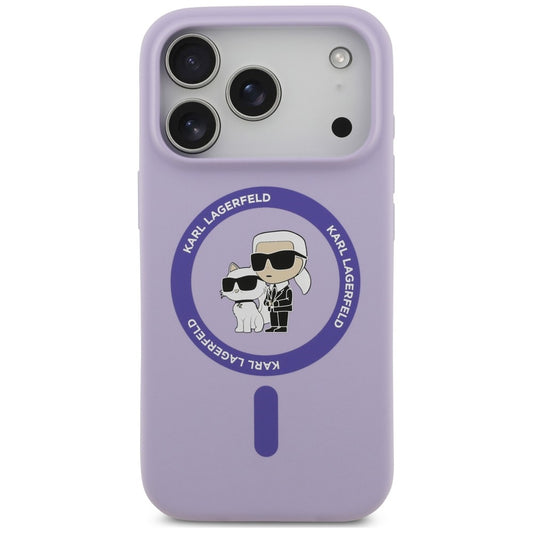 Capa MagSafe para Apple iPhone 18 Pro Max / 17 Pro Max, Karl Lagerfeld, Silicone Ring Karl & Choupette, Roxa
