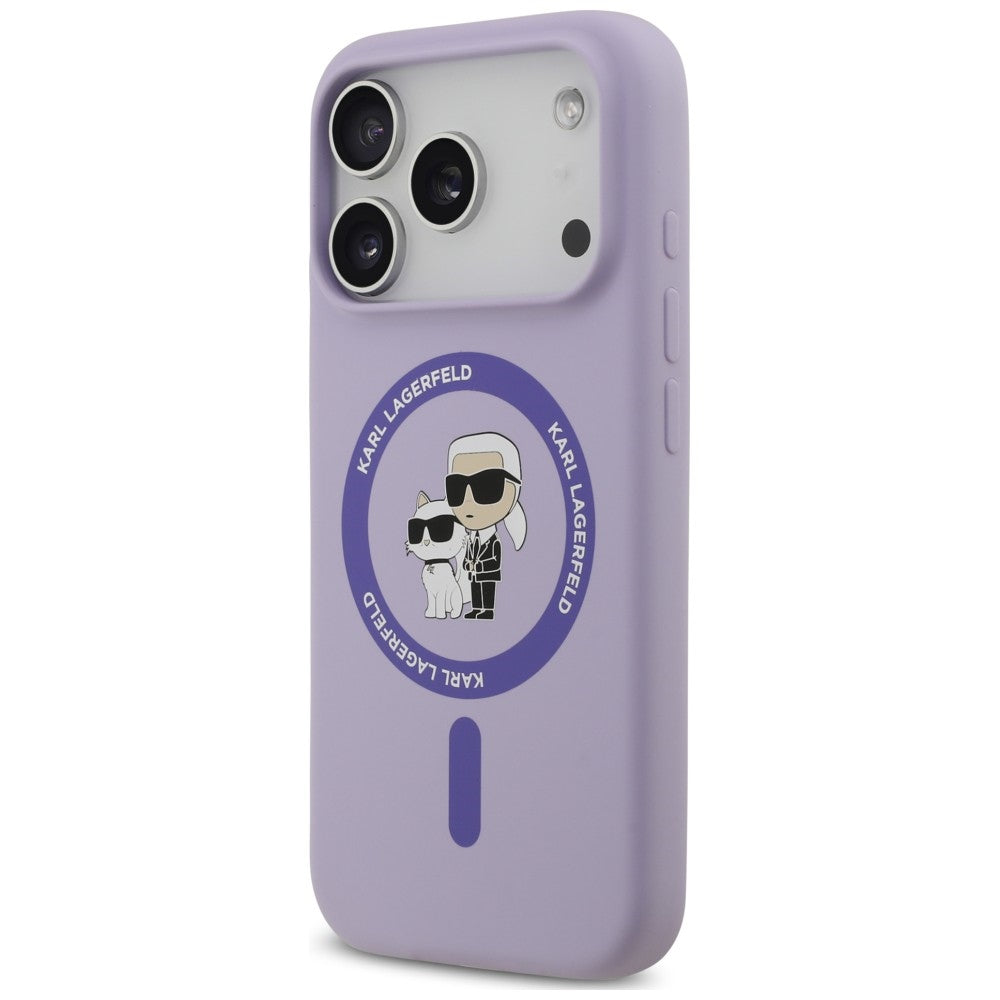 MagSafe Case for Apple iPhone 18 Pro Max / 17 Pro Max, Karl Lagerfeld, Silicone Ring Karl & Choupette, Purple