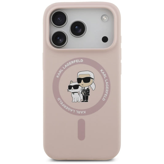 Capa MagSafe para Apple iPhone 18 Pro Max / 17 Pro Max, Karl Lagerfeld, Silicone Ring Karl & Choupette, Rosa