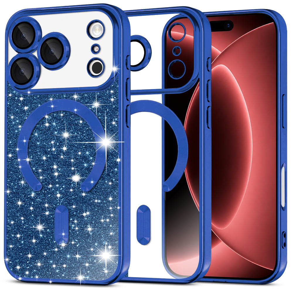 Capa MagSafe para Apple iPhone 18 Pro Max / 17 Pro Max, Techsuit, Luxury Glitter, Azul Escuro