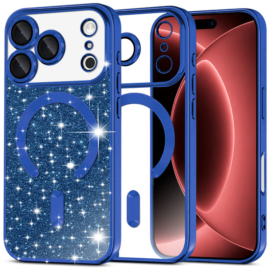Capa MagSafe para Apple iPhone 18 Pro Max / 17 Pro Max, Techsuit, Luxury Glitter, Azul Escuro