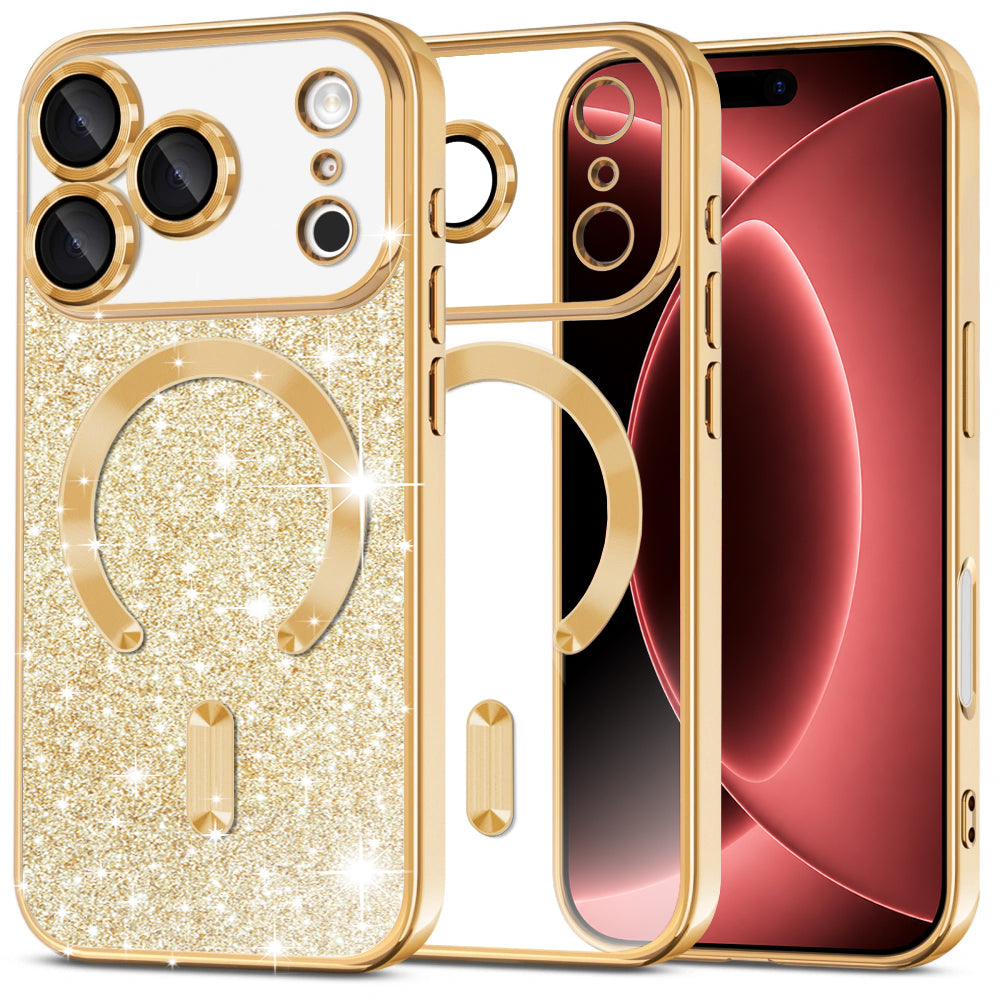 Capa MagSafe para Apple iPhone 18 Pro Max / 17 Pro Max, Techsuit, Luxury Glitter, Dourada