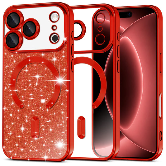 Capa MagSafe para Apple iPhone 18 Pro Max / 17 Pro Max, Techsuit, Luxury Glitter, Vermelha