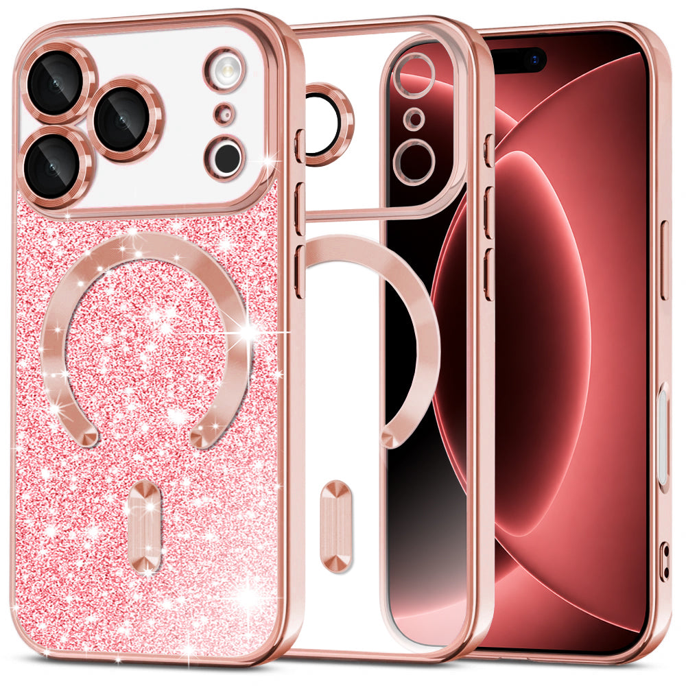 Capa MagSafe para Apple iPhone 18 Pro Max / 17 Pro Max, Techsuit, Luxury Glitter, Rosa Dourado