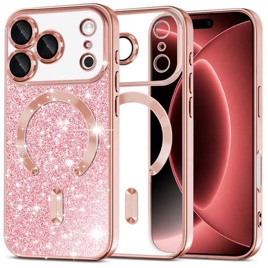 Capa MagSafe para Apple iPhone 18 Pro Max / 17 Pro Max, Techsuit, Luxury Glitter, Rosa Dourado