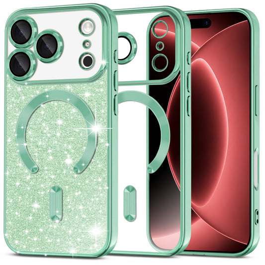 Capa MagSafe para Apple iPhone 18 Pro Max / 17 Pro Max, Techsuit, Luxury Glitter, Verde Claro